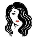 Portrait of a girl. Head of a beautiful girl. Face of a young woman with a female hairdo. Logo for the beauty salon.