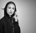 Black and white portrait of a girl in the hood Royalty Free Stock Photo