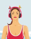 Portrait of a girl listening to music with headphones