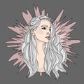 Portrait of a girl with long grey hair vector