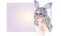 Fashion illustration with lady face and rabbit girl with a mask Royalty Free Stock Photo