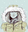 Portrait of girl in parka fashion illustration vector