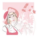 Portrait of a girl in a pink hat