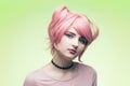 Portrait of girl in pink wig Royalty Free Stock Photo