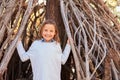 Portrait Of Girl Playing In Forest Camp Royalty Free Stock Photo