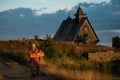 Portrait of a girl playing the gusli in Rabocheostrovsk, Republic Kareliya Royalty Free Stock Photo