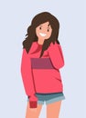 Portrait of girl posing in stylish outfits, flat design concept, vector illustration
