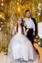 Portrait of girl princess in white dress and man in white shirt Royalty Free Stock Photo