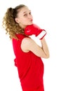 Portrait of girl in red boxing gloves ready fight Royalty Free Stock Photo