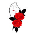 Portrait of a girl with red roses on a white background. Royalty Free Stock Photo