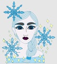 Portrait of girl with snowflakes and spangles in the hair