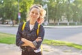 Portrait of girl student 15 years old with backpack Royalty Free Stock Photo