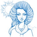 Portrait of the girl symbolizes the zodiac sign Leo. Outline drawing for coloring Royalty Free Stock Photo