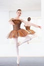 Portrait, girl and teen in ballet studio with pose, balance and performance class for happy teenager. Smile, talent and