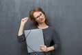 Portrait of girl thinking and making difficult choice Royalty Free Stock Photo