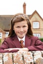 Portrait Of Girl In Uniform Outside School Building Royalty Free Stock Photo