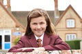 Portrait Of Girl In Uniform Outside School Building Royalty Free Stock Photo