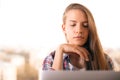 Portrait girl using laptop Royalty Free Stock Photo