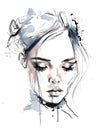 Portrait of a girl in watercolor style. Abstract fashion watercolor illustration Royalty Free Stock Photo