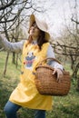 Portrait of girl wearing sun hat in yard