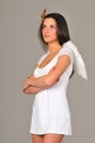 Portrait of girl with white angel wings Royalty Free Stock Photo