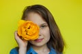 Portrait of a girl on a yellow background Royalty Free Stock Photo