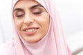 Face of smiling Muslim lady stock photo