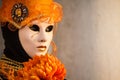 Portrait of a glamorous and seductive woman with beautiful eyes and venetian mask during venice carnival Royalty Free Stock Photo