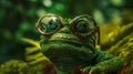 portrait glasses lizard animal reptile wildlife scale green iguana close-up. Generative AI.