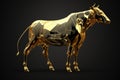 Portrait of a gold-covered cow on a black background