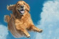 Portrait of Golden Retriever dog runing outdoors in a garden or filed on a sunny summer day.