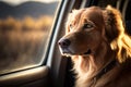 Portrait of a golden retriever looking out car window, animals, pets Royalty Free Stock Photo