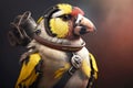 portrait of goldfinch as a firefighter