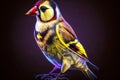 portrait of goldfinch in neon colors on a dark background