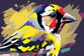 portrait of goldfinch in pop art style, flying colors, expression