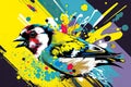 portrait of goldfinch in pop art style, flying colors, expression