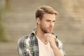 Portrait good looking man casual style, thoughtful mood concept