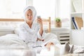 Asian Woman Relaxing in Morning Royalty Free Stock Photo