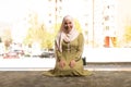 Portrait of a gorgeous humble Muslim woman smiling after a prayer at a mosque Royalty Free Stock Photo