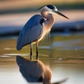 A portrait of a graceful and elegant heron wading through shallow waters3