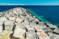 Portrait graffiti art of famous artists, musicians and singers on stones of breakwater in the Santa Cruz de Tenerife. Editorial Royalty Free Stock Photo