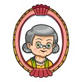 Portrait of a grandmother in a frame, cartoon old woman character Royalty Free Stock Photo