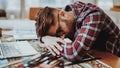 Portrait of Graphic Designer Fell Asleep at Work