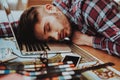 Portrait of Graphic Designer Fell Asleep at Work