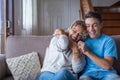 Portrait of grateful teenager man hug smiling middle-aged mother show love and care, thankful happy grown-up son in embrace Royalty Free Stock Photo