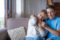 Portrait of grateful teenager man hug smiling middle-aged mother show love and care, thankful happy grown-up son in embrace Royalty Free Stock Photo