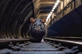 Portrait of a gray rat in a dark tunnel. Royalty Free Stock Photo