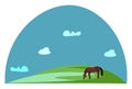 Portrait of a grazing brown horse in green grasslands vector or color illustration Royalty Free Stock Photo