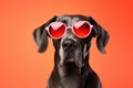 Portrait Great Dane Dog With Sunglasses Orange Background