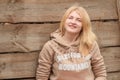 Portrait of green-eyed girl wearing warm sweater Royalty Free Stock Photo